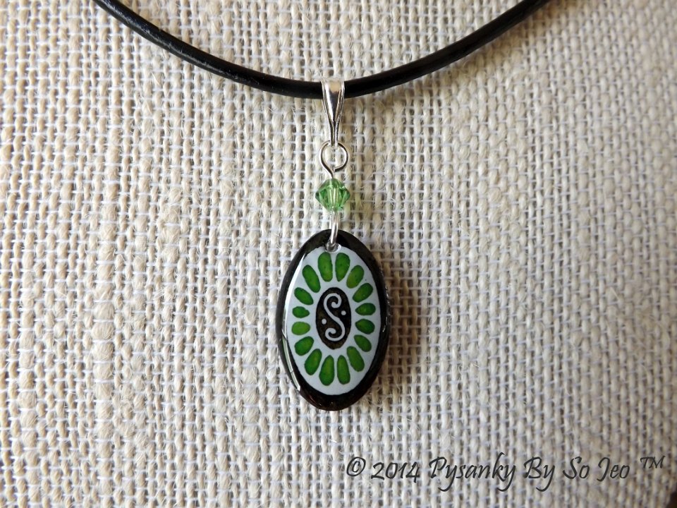 Green Oval Earrings and Matching Necklace Pysanky Jewelry by So Jeo
